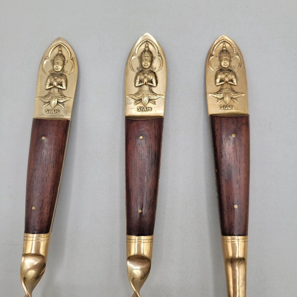 Siam Rosewood and Brass Serving Utensils Twist Handle Three Pieces - Picture 5 of 5